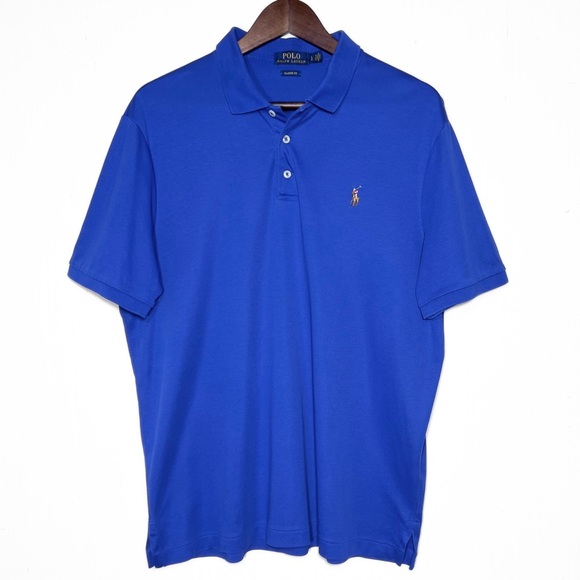 Polo Mens Blue Short Sleeve Pullover Jersey Knit Classic Fit Polo Shirt - Picture 1 of 6